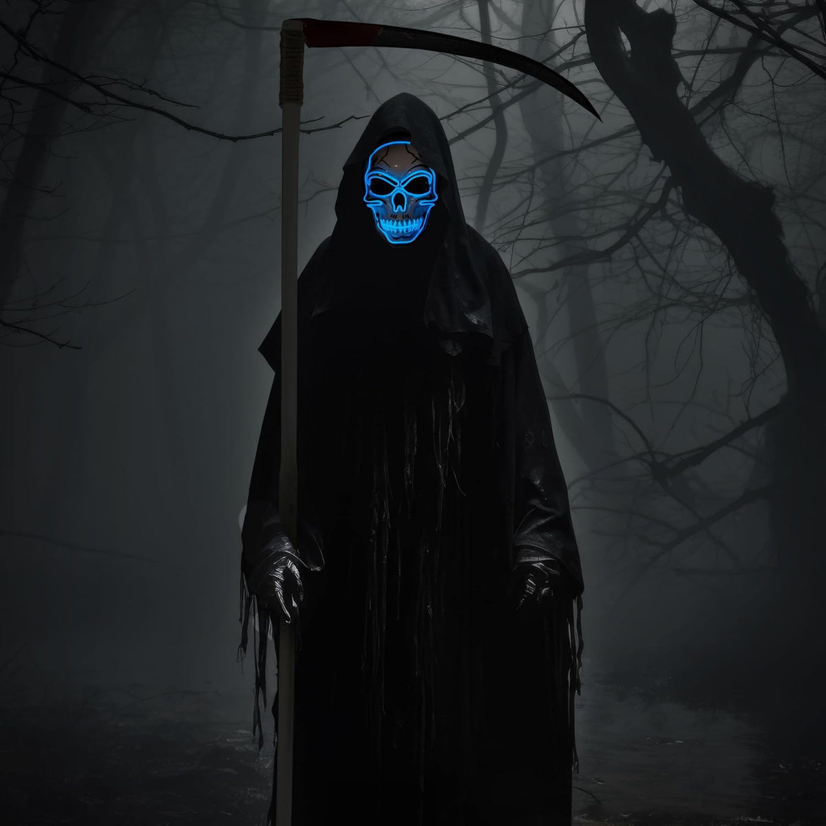 JOYIN Halloween LED Skull Mask with Light Up Gloves, Blue Scary Glow Up Skull and Glow in The Dark Skeleton Mask for Adult Men Women Halloween Cosplay Costume Accessories, Party Dress Up Prop