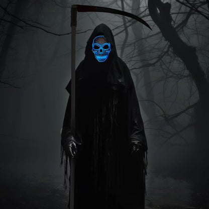 JOYIN Halloween LED Skull Mask with Light Up Gloves, Blue Scary Glow Up Skull and Glow in The Dark Skeleton Mask for Adult Men Women Halloween Cosplay Costume Accessories, Party Dress Up Prop