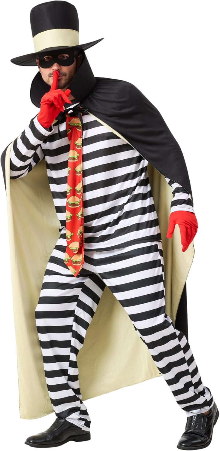 Mahoon Hamburger Robber Costume for Adult Men, 7 Pcs Funny Halloween Outfit