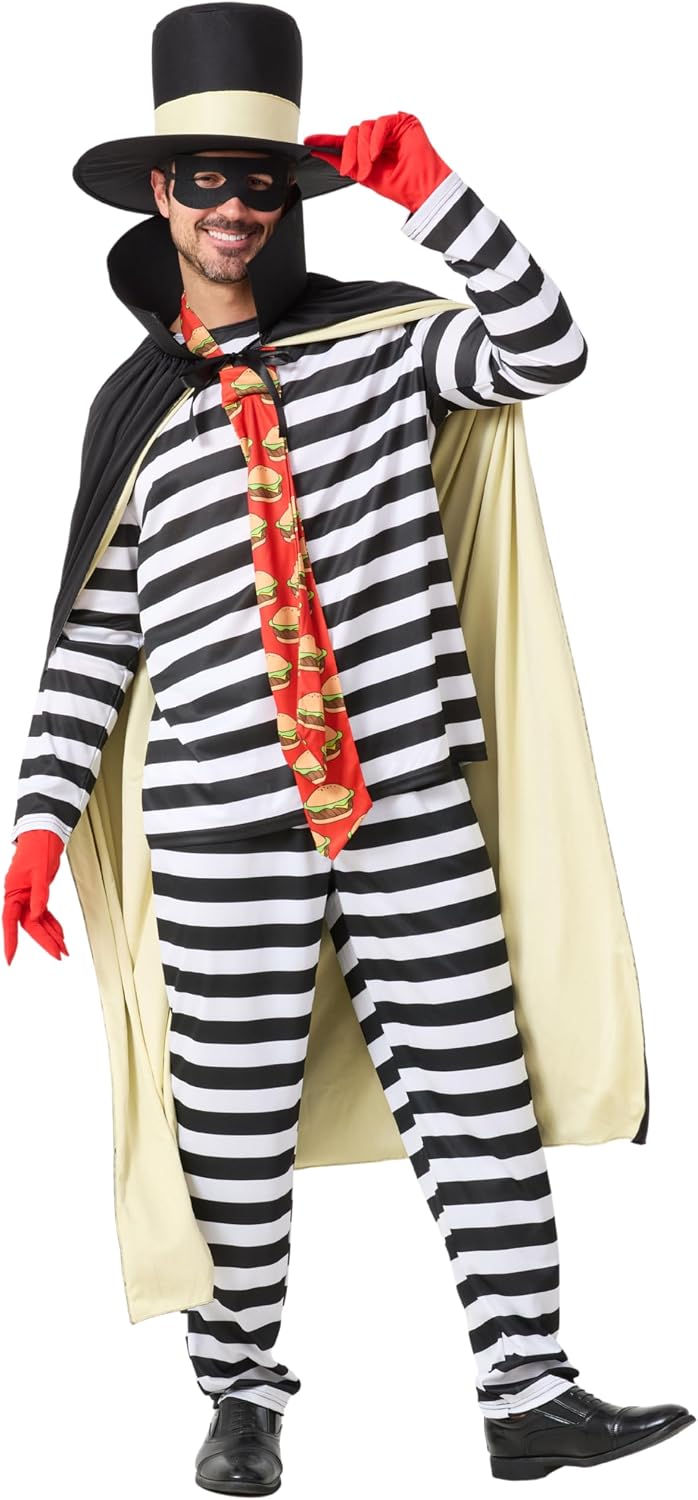 Mahoon Hamburger Robber Costume for Adult Men, 7 Pcs Funny Halloween Outfit