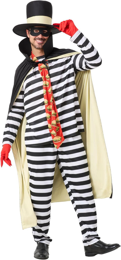 Mahoon Hamburger Robber Costume for Adult Men, 7 Pcs Funny Halloween Outfit