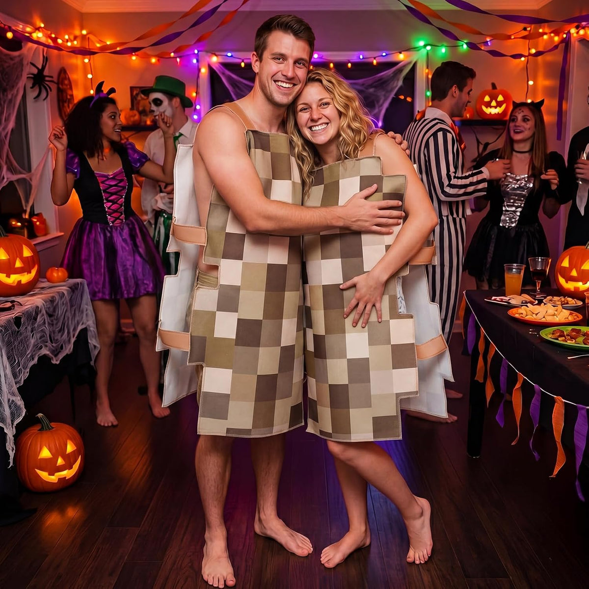 Hercicy 2 Pcs Funny Halloween Adult Mosaic Cosplay Couple Costume