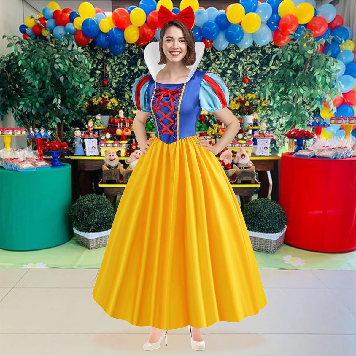 WISHTEN Princess Costume for Women,Adults Princess Dress with Headband, Halloween Costume Dress Up Outfit
