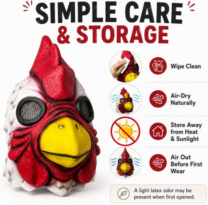 LEMOON Rooster Mask, Realistic Latex Chicken Head Costume for Adults, Red