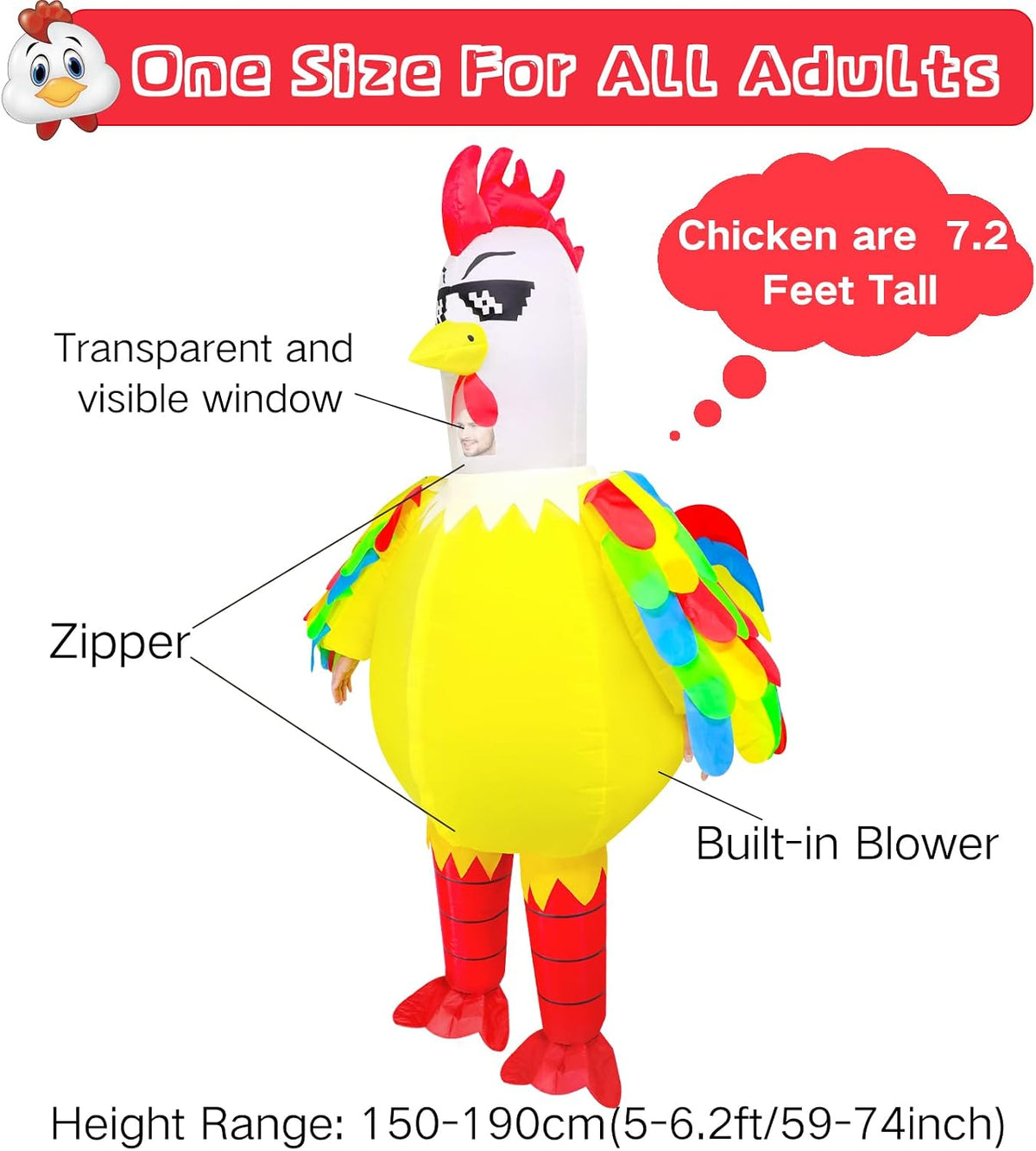WQWOVRVO Inflatable Chicken Costume for Adult,Funny Blow up Inflatable costumes Halloween Costume Cosplay