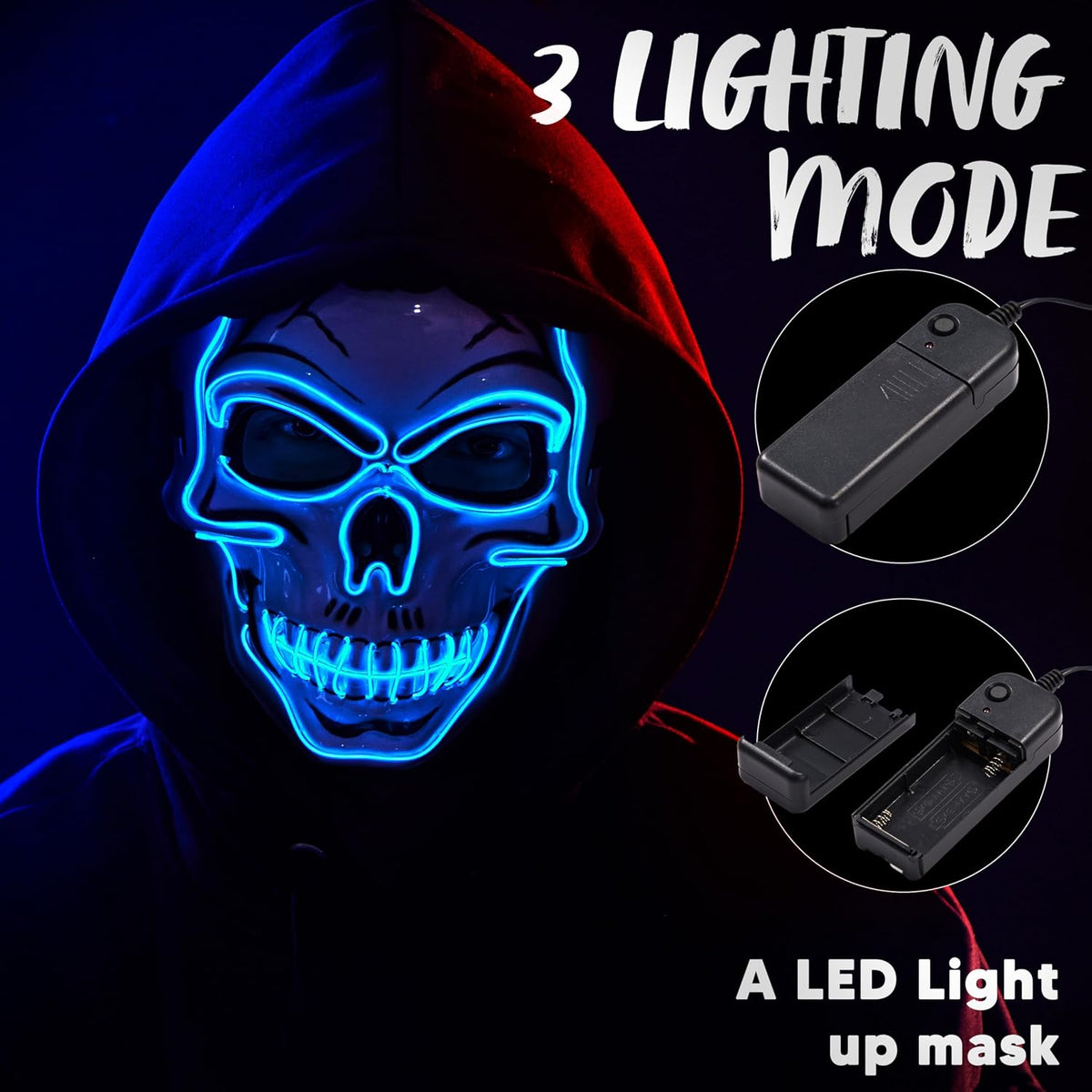 JOYIN Halloween LED Skull Mask with Light Up Gloves, Blue Scary Glow Up Skull and Glow in The Dark Skeleton Mask for Adult Men Women Halloween Cosplay Costume Accessories, Party Dress Up Prop