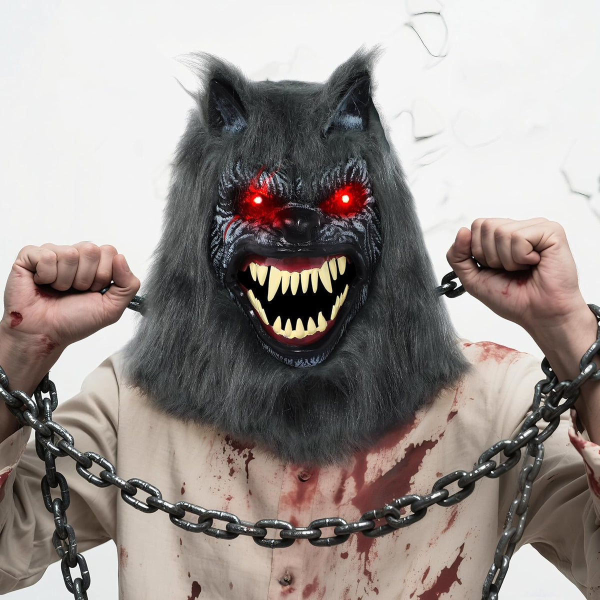 Spooktacular Creations LED Halloween Wolf Werewolf Mask with Movable Jaw, Light Up Halloween Scary Mask for Adult Holiday Horror Cosplay, Glow in the Dark Costume Accessories, Party Dress Up Prop