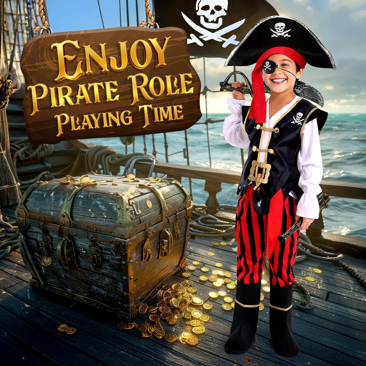 Cocojeci Pirate Costume Kids Boys Halloween Costume,Halloween Costumes for Boy,Toddler Pirate Costumes for Role Play Dress Up