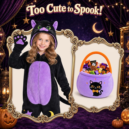 GIFTINBOX Halloween Cat Costume for Girls, Kids Black Cat Animal Onesie
