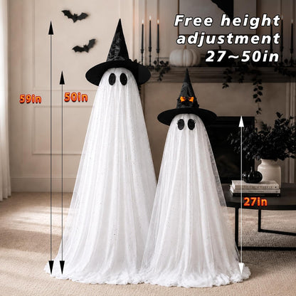 2Packs Halloween Decorations Outdoor,Halloweens Party Decoration Indoor,59in Spooky Ghost with Remote Control String Lights,Halloween-Ghost Lights for Porches Yards Gardens Lawn