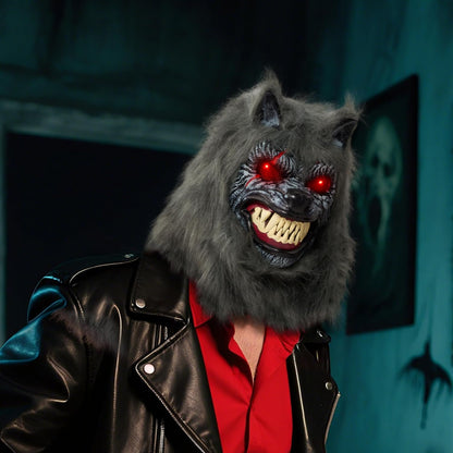 Spooktacular Creations LED Halloween Wolf Werewolf Mask with Movable Jaw, Light Up Halloween Scary Mask for Adult Holiday Horror Cosplay, Glow in the Dark Costume Accessories, Party Dress Up Prop