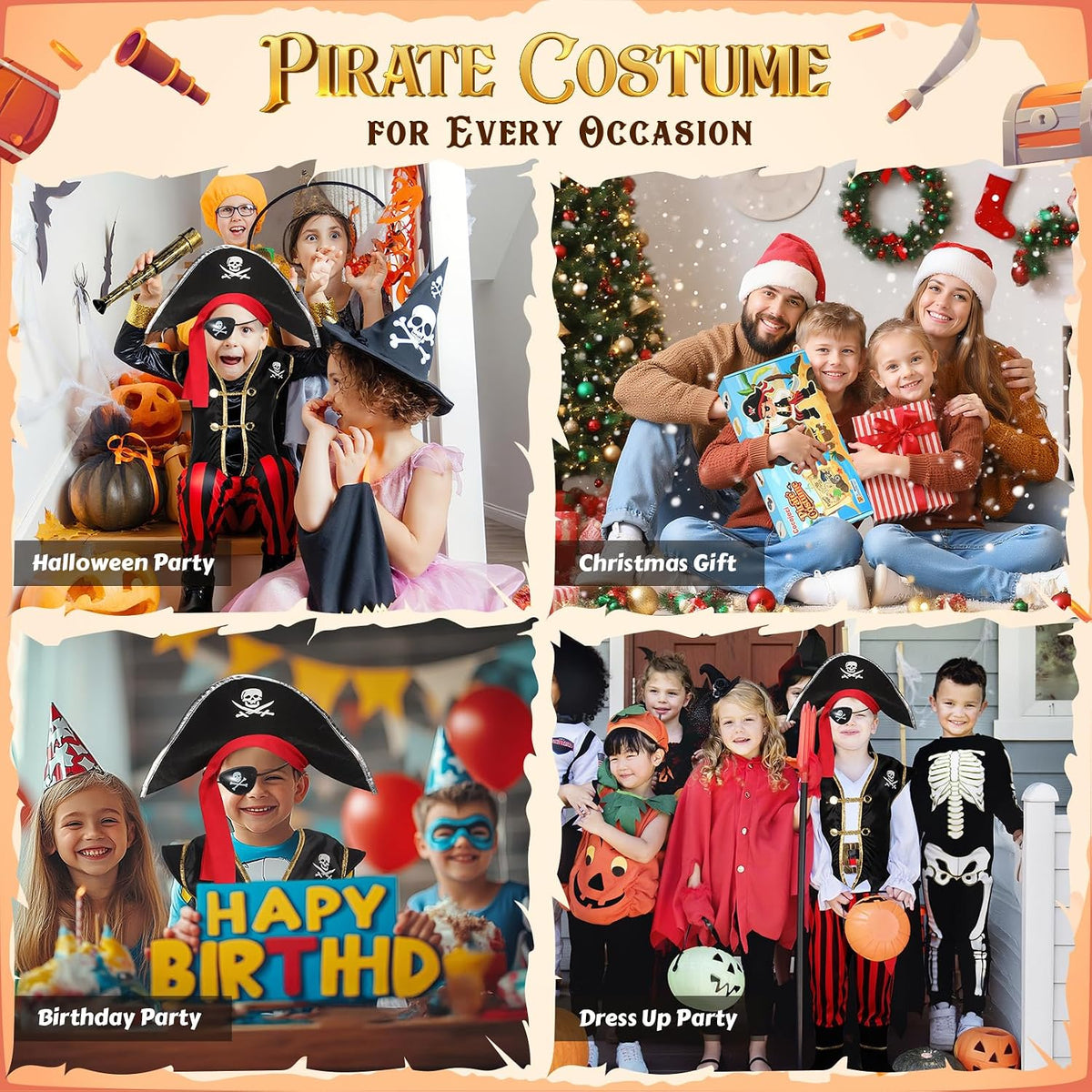 Cocojeci Pirate Costume Kids Boys Halloween Costume,Halloween Costumes for Boy,Toddler Pirate Costumes for Role Play Dress Up
