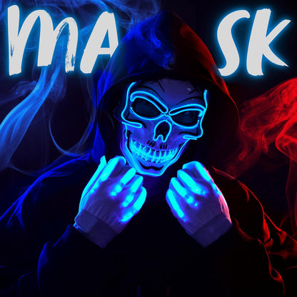 JOYIN Halloween LED Skull Mask with Light Up Gloves, Blue Scary Glow Up Skull and Glow in The Dark Skeleton Mask for Adult Men Women Halloween Cosplay Costume Accessories, Party Dress Up Prop