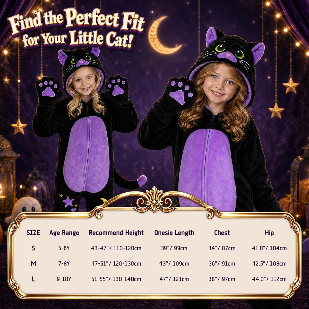 GIFTINBOX Halloween Cat Costume for Girls, Kids Black Cat Animal Onesie