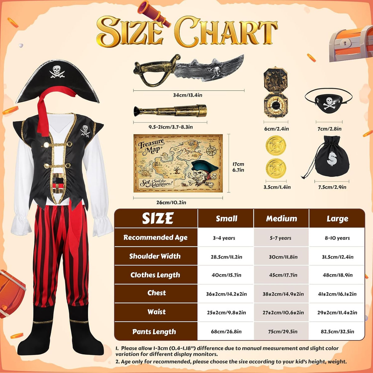 Cocojeci Pirate Costume Kids Boys Halloween Costume,Halloween Costumes for Boy,Toddler Pirate Costumes for Role Play Dress Up