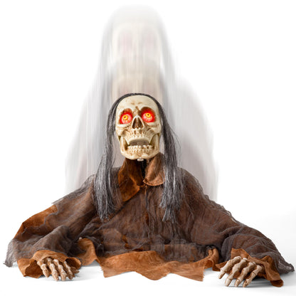 Halloween Decorations Animatronic Zombie Groundbreaker, Horror Animated Zombie Red Eyes Creepy Voice, Moving Head & Arms, Sound Activated Graveyard Porch Outdoor Haunted House Halloween Party Prop