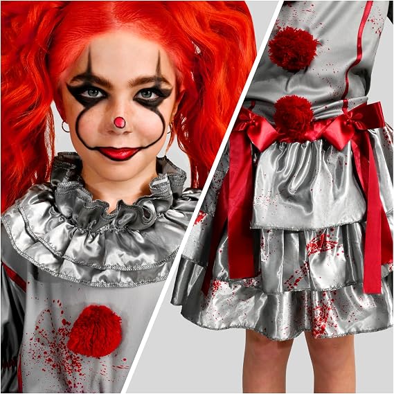 Clown Girl Costume, Evil Clown Dress, Halloween Scary Jester Costume for Girls Halloween