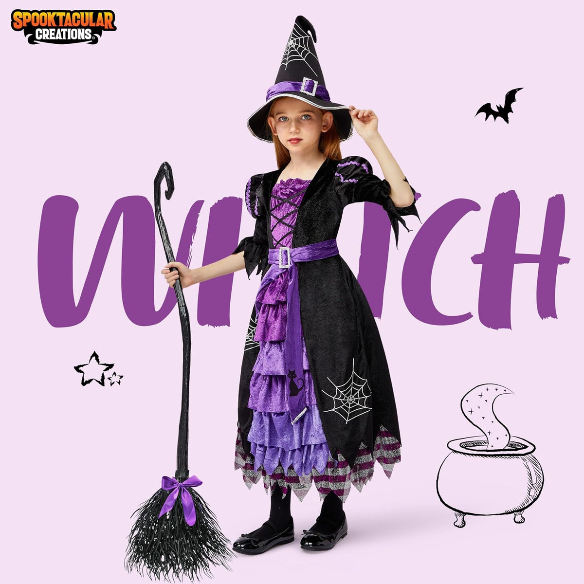 Spooktacular Creations Fairytale Witch Cute Witch Costume Deluxe Set with Broom for Girls