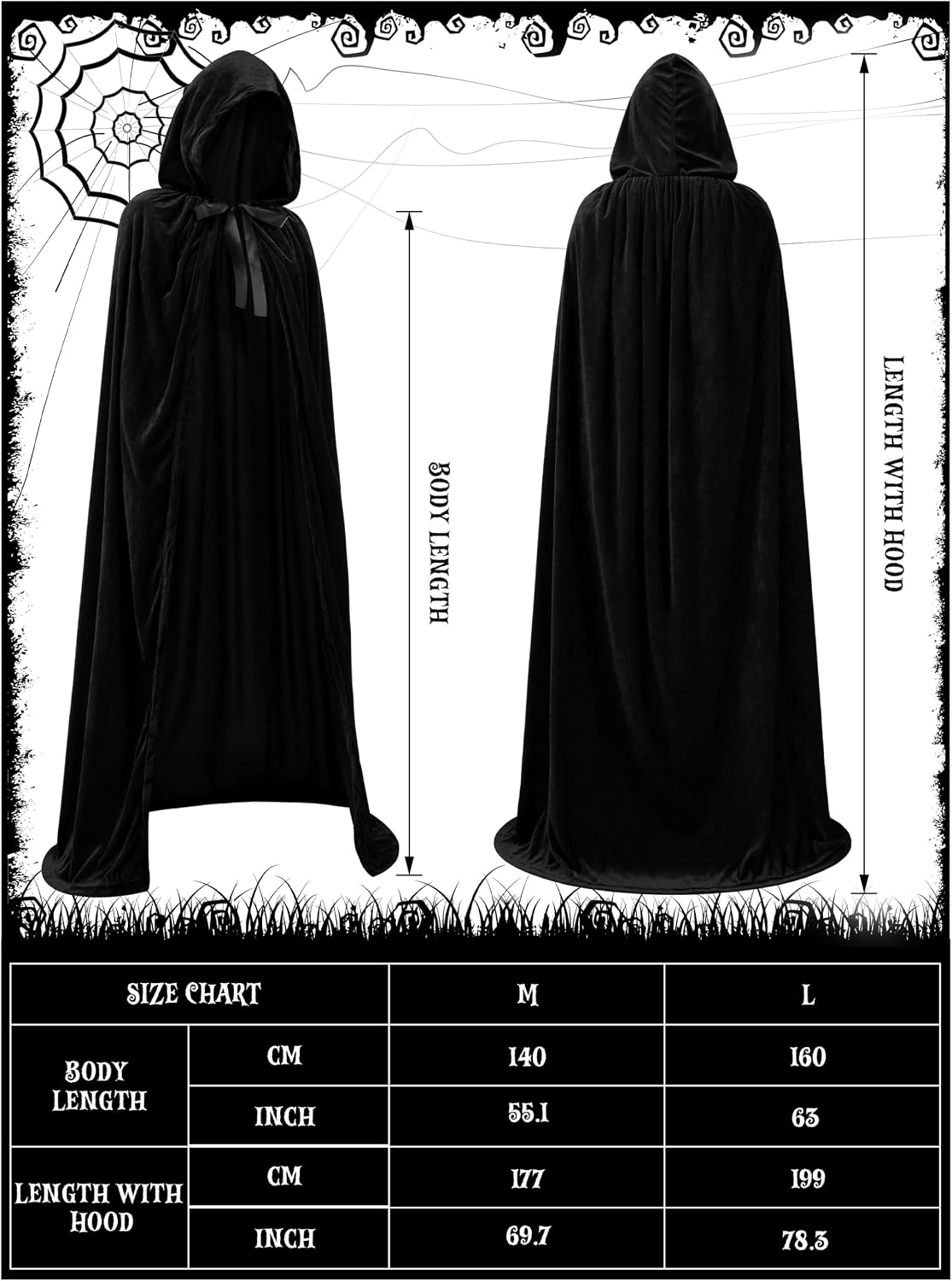 SOMSOC 5 PCS Adult Wizard Costume Set Halloween Wizard Hat Hooded Cloak Gray Wig Beard Wand Ring Cosplay Accessories for Man