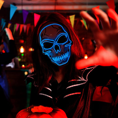 JOYIN Halloween LED Skull Mask with Light Up Gloves, Blue Scary Glow Up Skull and Glow in The Dark Skeleton Mask for Adult Men Women Halloween Cosplay Costume Accessories, Party Dress Up Prop