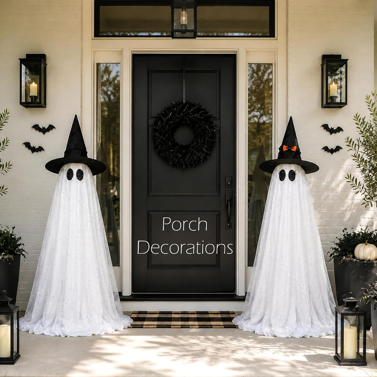 2Packs Halloween Decorations Outdoor,Halloweens Party Decoration Indoor,59in Spooky Ghost with Remote Control String Lights,Halloween-Ghost Lights for Porches Yards Gardens Lawn