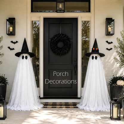 2Packs Halloween Decorations Outdoor,Halloweens Party Decoration Indoor,59in Spooky Ghost with Remote Control String Lights,Halloween-Ghost Lights for Porches Yards Gardens Lawn