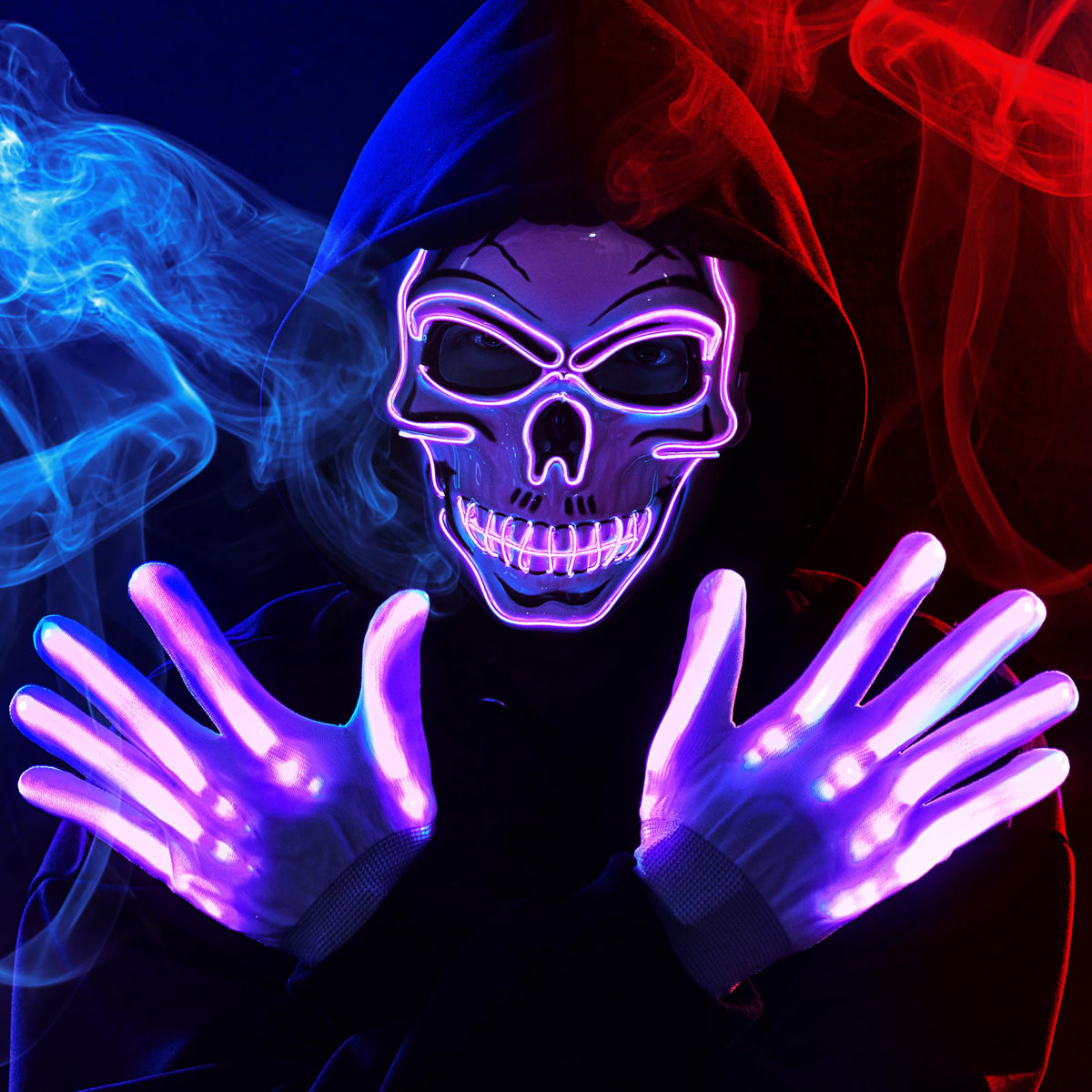 JOYIN Halloween LED Skull Mask with Light Up Gloves, Blue Scary Glow Up Skull and Glow in The Dark Skeleton Mask for Adult Men Women Halloween Cosplay Costume Accessories, Party Dress Up Prop
