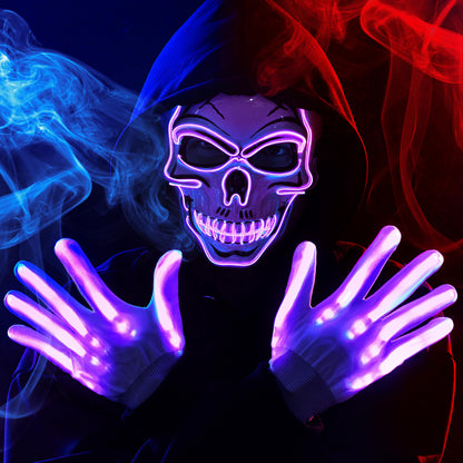JOYIN Halloween LED Skull Mask with Light Up Gloves, Blue Scary Glow Up Skull and Glow in The Dark Skeleton Mask for Adult Men Women Halloween Cosplay Costume Accessories, Party Dress Up Prop