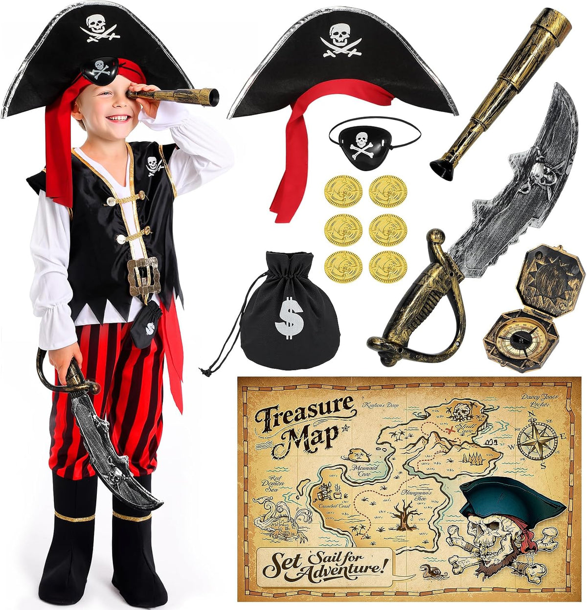 Cocojeci Pirate Costume Kids Boys Halloween Costume,Halloween Costumes for Boy,Toddler Pirate Costumes for Role Play Dress Up