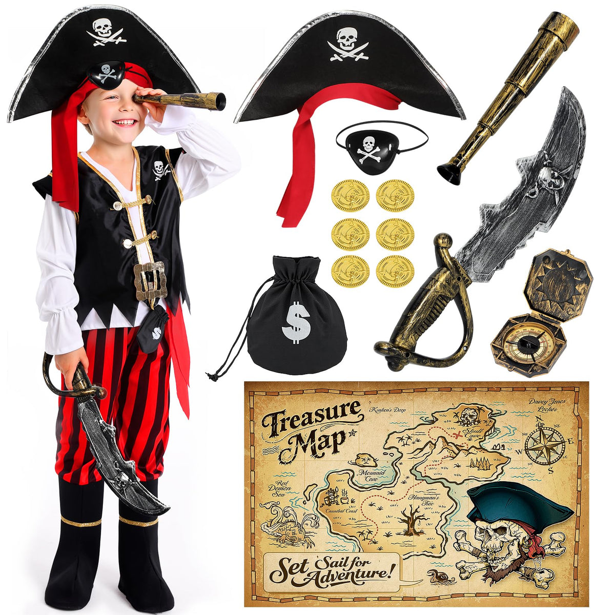 Cocojeci Pirate Costume Kids Boys Halloween Costume,Halloween Costumes for Boy,Toddler Pirate Costumes for Role Play Dress Up