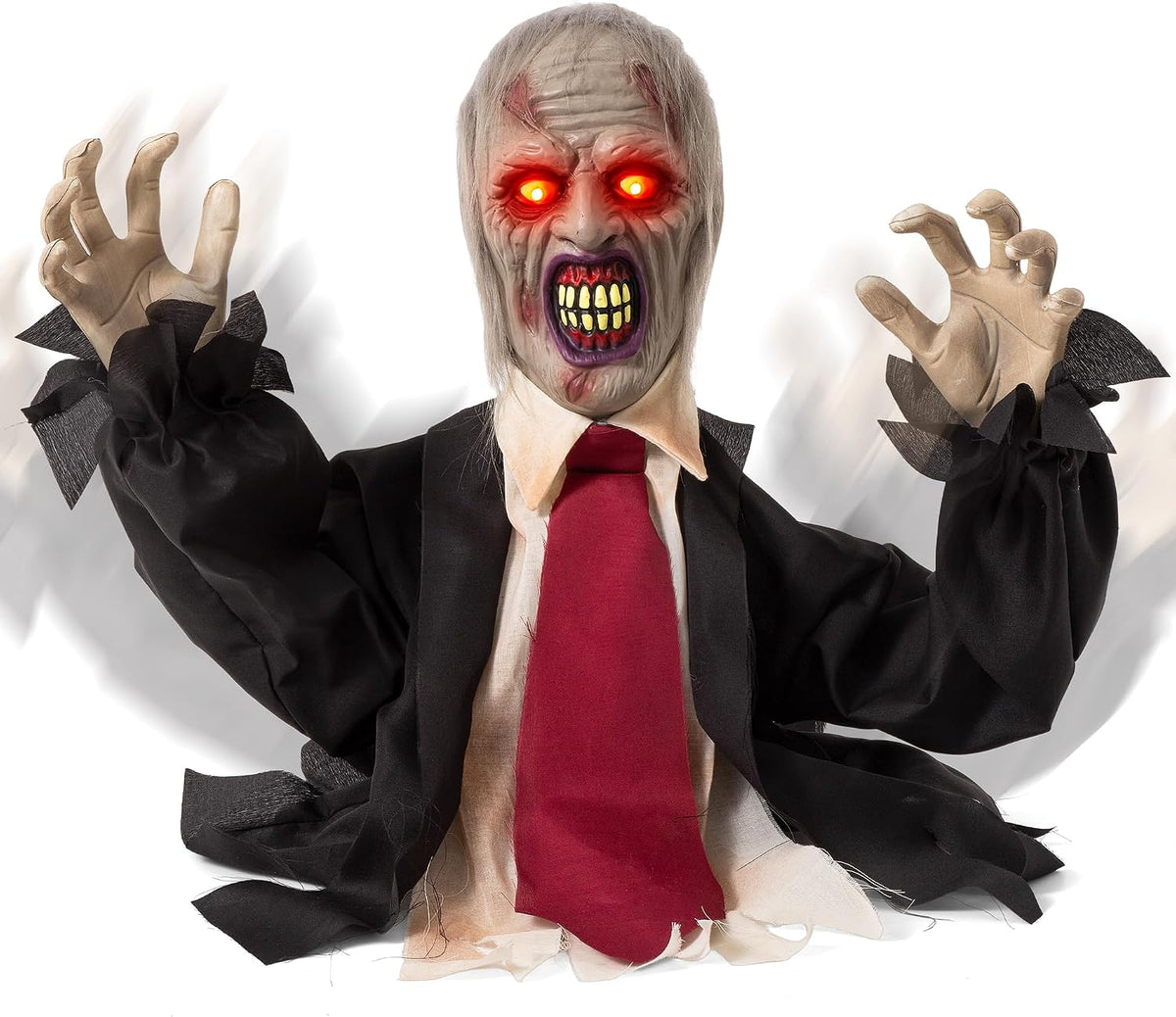 Halloween Decorations Animatronic Zombie Groundbreaker, Horror Animated Zombie Red Eyes Creepy Voice, Moving Head & Arms, Sound Activated Graveyard Porch Outdoor Haunted House Halloween Party Prop