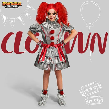 Clown Girl Costume, Evil Clown Dress, Halloween Scary Jester Costume for Girls Halloween