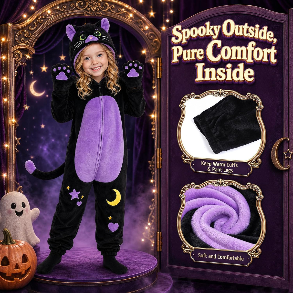 GIFTINBOX Halloween Cat Costume for Girls, Kids Black Cat Animal Onesie