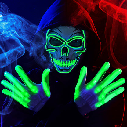 JOYIN Halloween LED Skull Mask with Light Up Gloves, Blue Scary Glow Up Skull and Glow in The Dark Skeleton Mask for Adult Men Women Halloween Cosplay Costume Accessories, Party Dress Up Prop
