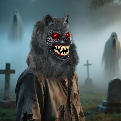 Spooktacular Creations LED Halloween Wolf Werewolf Mask with Movable Jaw, Light Up Halloween Scary Mask for Adult Holiday Horror Cosplay, Glow in the Dark Costume Accessories, Party Dress Up Prop