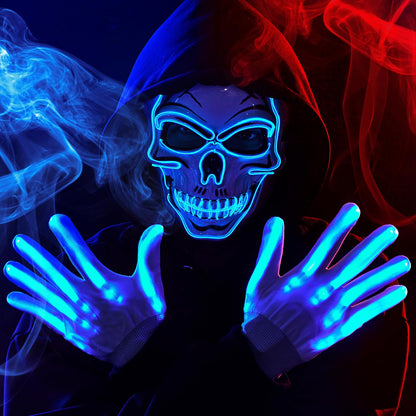 JOYIN Halloween LED Skull Mask with Light Up Gloves, Blue Scary Glow Up Skull and Glow in The Dark Skeleton Mask for Adult Men Women Halloween Cosplay Costume Accessories, Party Dress Up Prop