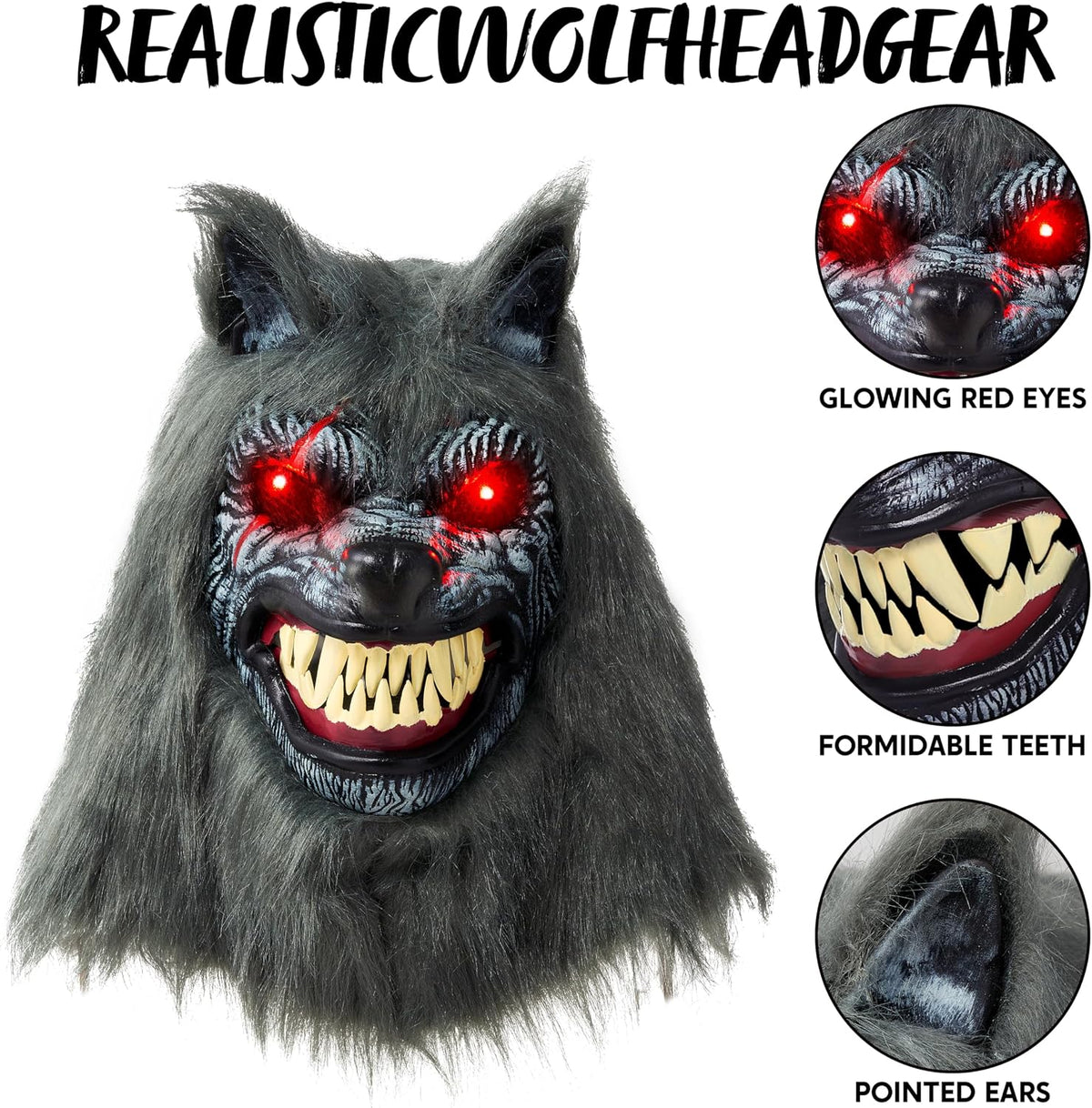 Spooktacular Creations LED Halloween Wolf Werewolf Mask with Movable Jaw, Light Up Halloween Scary Mask for Adult Holiday Horror Cosplay, Glow in the Dark Costume Accessories, Party Dress Up Prop