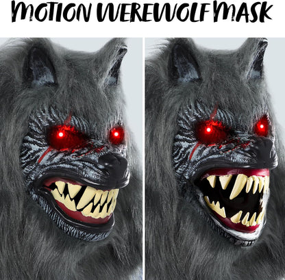 Spooktacular Creations LED Halloween Wolf Werewolf Mask with Movable Jaw, Light Up Halloween Scary Mask for Adult Holiday Horror Cosplay, Glow in the Dark Costume Accessories, Party Dress Up Prop