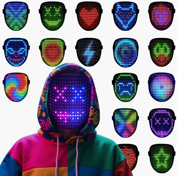 LED Face Mask with Gesture Control – Rechargeable Light Up Halloween Masks Costume for Adults & Kids, Glowing Transformable Cosplay Mask for Parties, Christmas, Concerts
