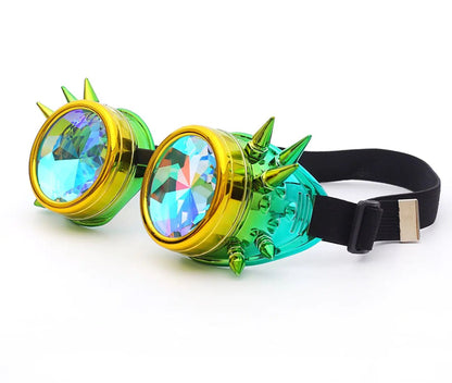 Kaleidoscope Steampunk Goggles Rave Glasses Rainbow Prism Diffraction EDM Psychedelic Lenses (A14 GoldGreen) - InstaWOW Shop