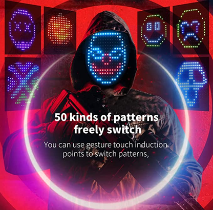 LED Face Mask with Gesture Control – Rechargeable Light Up Halloween Masks Costume for Adults & Kids, Glowing Transformable Cosplay Mask for Parties, Christmas, Concerts - InstaWOW Shop