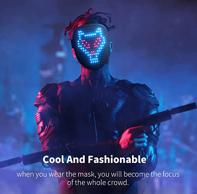 LED Face Mask with Gesture Control – Rechargeable Light Up Halloween Masks Costume for Adults & Kids, Glowing Transformable Cosplay Mask for Parties, Christmas, Concerts - InstaWOW Shop