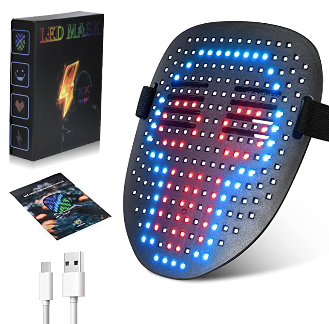 LED Face Mask with Gesture Control – Rechargeable Light Up Halloween Masks Costume for Adults & Kids, Glowing Transformable Cosplay Mask for Parties, Christmas, Concerts - InstaWOW Shop